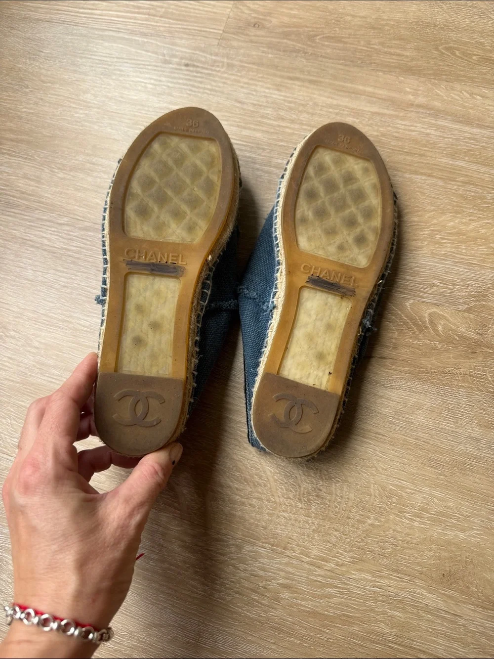 CHANEL Blue Canvas Espadrilles with Black Toe Cap